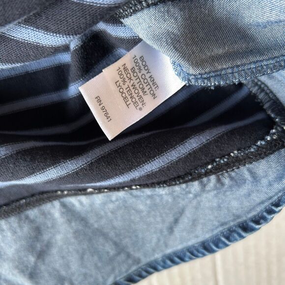 J Jill T Shirt Dress Tunic Size L Blue Striped 3/4 Sleeve Crew Neck Hand Pockets - Picture 5 of 8